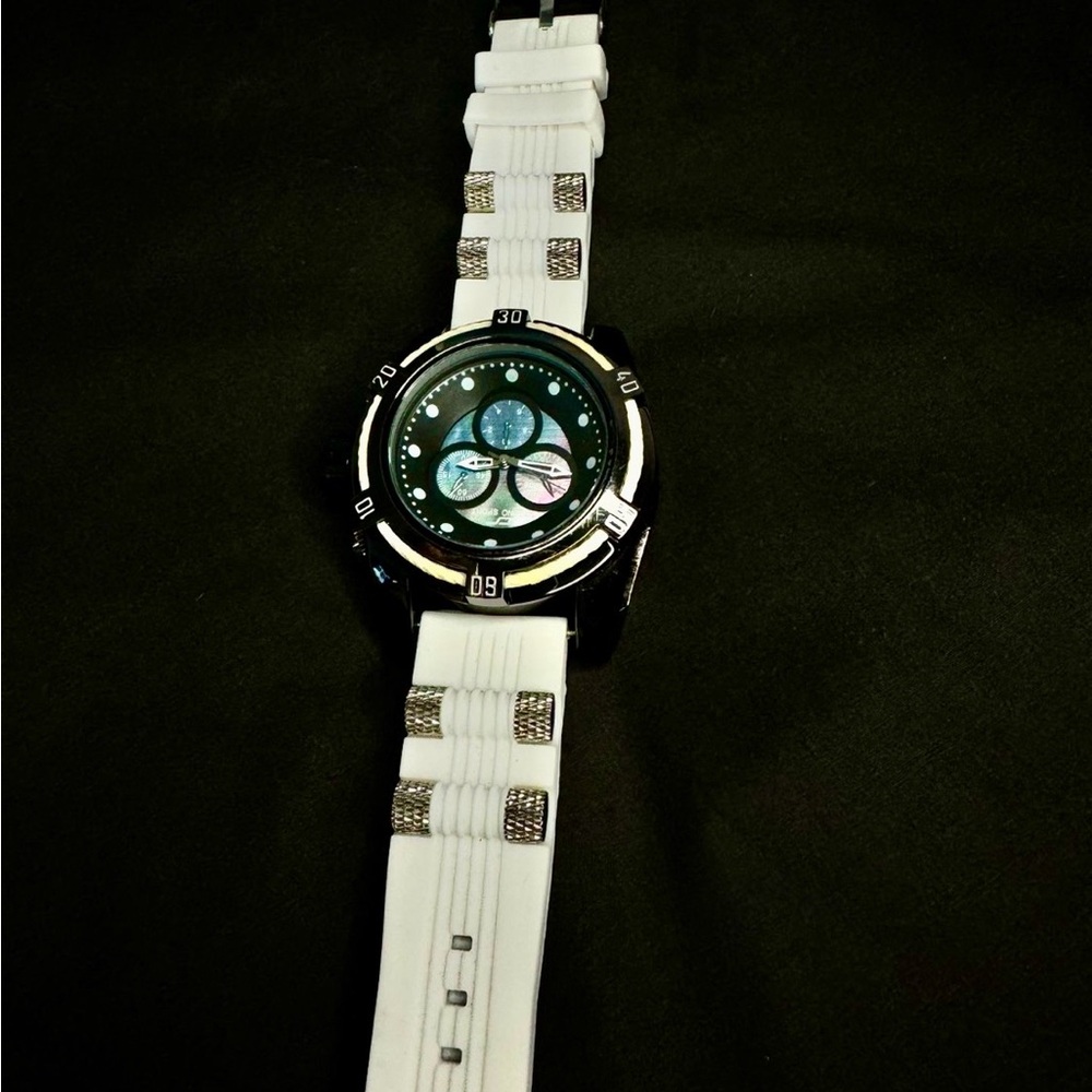 White Strap Sport Watch with Black & Gold Case - Picture 10 of 12